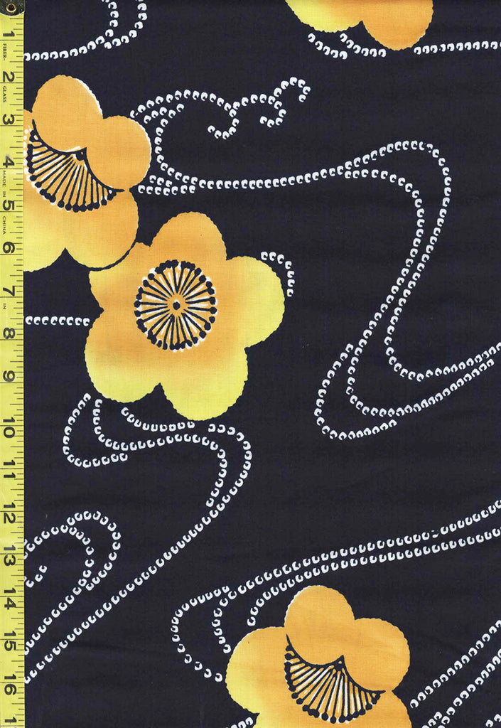 Yukata Fabric - 710 - Yellow Plum Blossoms & River Swirls - Indigo