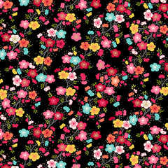 Asian - Hikari Small Floating Colorful Cherry Blossoms - TP-2518-X - Black