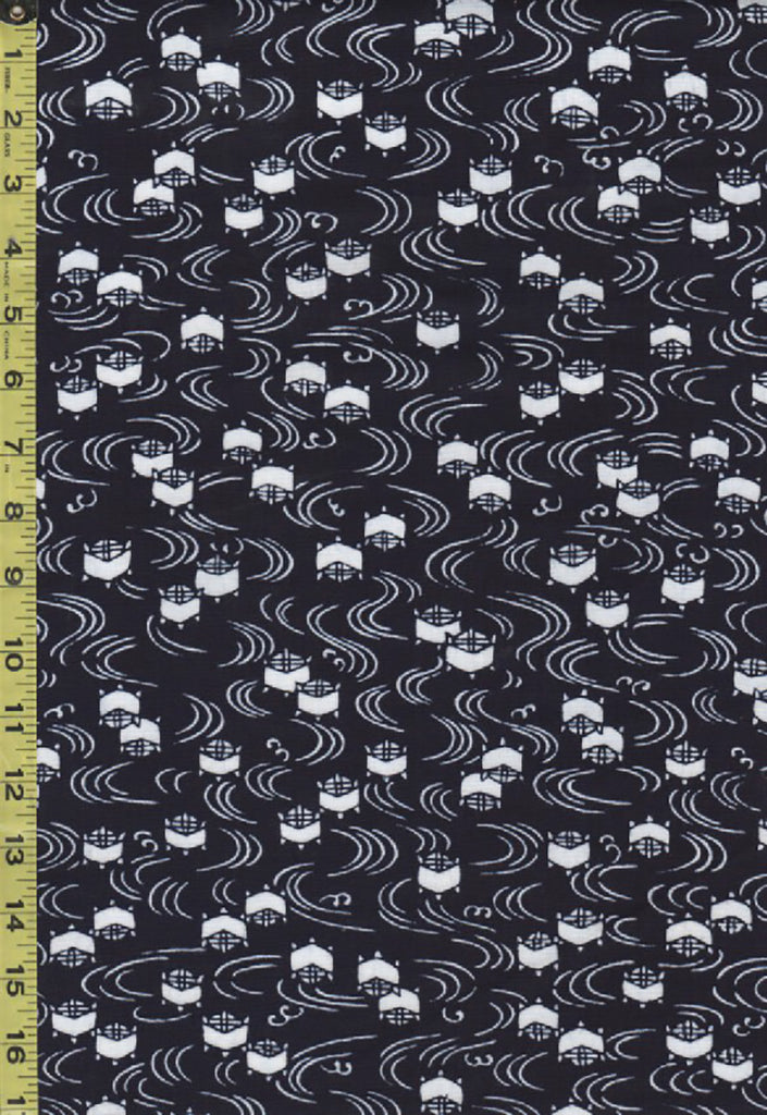 Yukata Fabric - 534 - Small Japanese Winding Bobbins (Itomaki) & River Swirls - Indigo