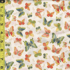 Asian - Michiko Small Colorful Butterflies - 2334-Q - Beige - Last 2 7/8 Yards