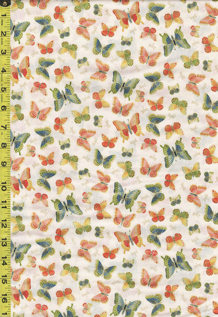 Asian - Michiko Small Colorful Butterflies - 2334-Q - Beige - Last 2 7/8 Yards