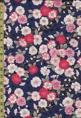 Japanese - Cosmo Dobby Sateen - Floating Cherry Blossoms & River Swirls - AP01715-2D - Navy