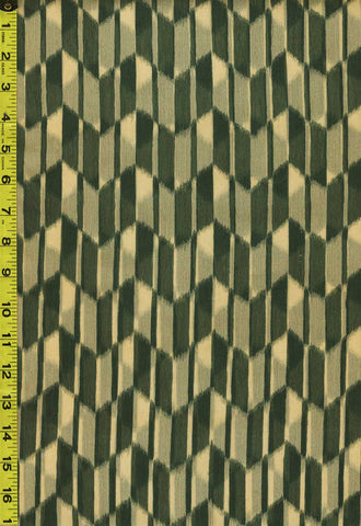 433 - Japanese Silk - Two Color Chevrons - Crisp-Sheer - Tan & Olive Green
