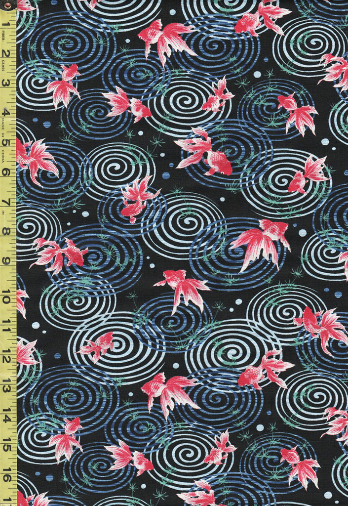 Japanese - Cosmo Goldfish & Water Swirls - Dobby Weave - AP21406-2E - Black