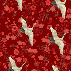 Asian - Hikari Small Flying Cranes & Cherry Blossoms - TP-2520-R - Red