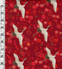 Asian - Hikari Small Flying Cranes & Cherry Blossoms - TP-2520-R - Red