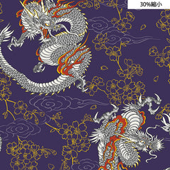 Japanese - Cosmo Dragons & Cherry Blossoms - AP12806-1B - Purple