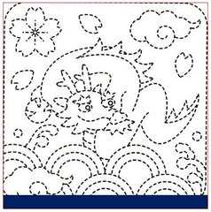 Sashiko Pre-printed Sampler - # 2009 Dragon, Clouds & Clamshell - Navy