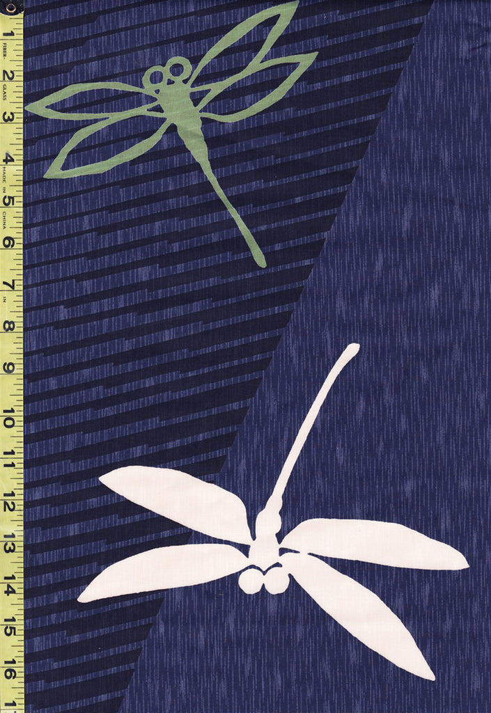 Yukata Fabric - 528 - Dragonflies on Navy & Black Diagonal Bars