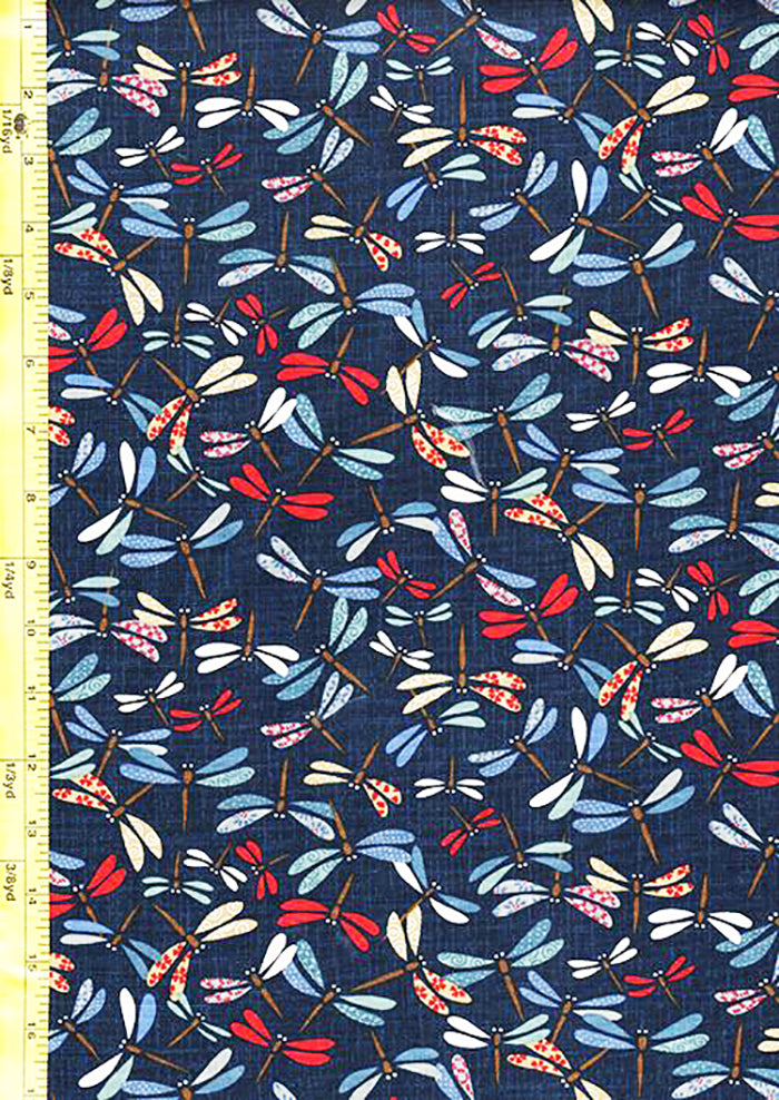 *Japanese Novelty - Colorful Dragonflies - KW-3375-8A - Dark Navy/ Indigo