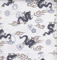 Japanese - Hokkoh Dragons, Crests & Clouds - Dobby Weave - Ivory