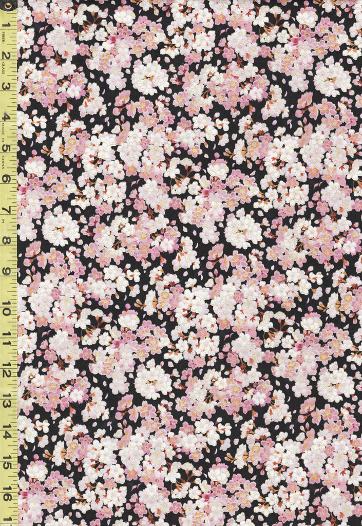 Asian - Geiko Collection - Tiny Pink & White Cherry Blossoms - M3403 - Black - ON SALE - SAVE 20% - By the Yard - Last 2 1/3 yards
