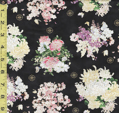 Asian - Geiko Collection - Floating Floral Bouquets - M3407 - Black - ON SALE - SAVE 20% - By the Yard