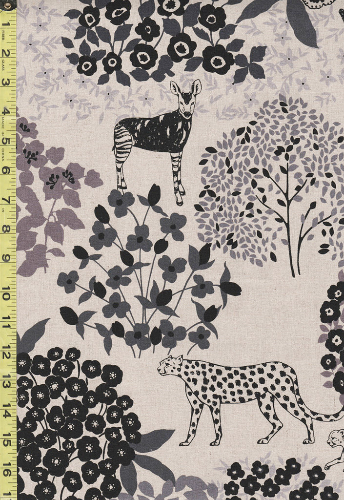 *Japanese - Echino Etsuko Furuya - Forest Animals - EKX-9030-B50 - Black & Gray - Cotton-Linen - Last 2 Yards