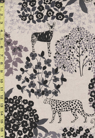 *Japanese - Echino Etsuko Furuya - Forest Animals - EKX-9030-B50 - Black & Gray - Cotton-Linen