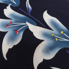Yukata Fabric - 713 - Dusty Blue Lilies - Indigo