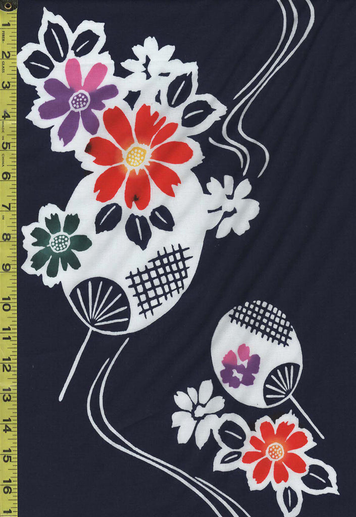 Yukata Fabric - 711 - Fans, Flowers & River Swirls - Indigo