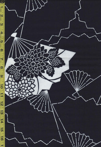 Yukata Fabric - 712 - Floral Fans - Indigo