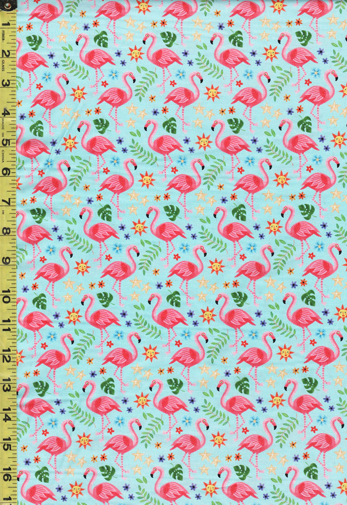 Tropical - Pink Flamingos - 04620-B - Aqua - ON SALE - SAVE 30% - By the Yard