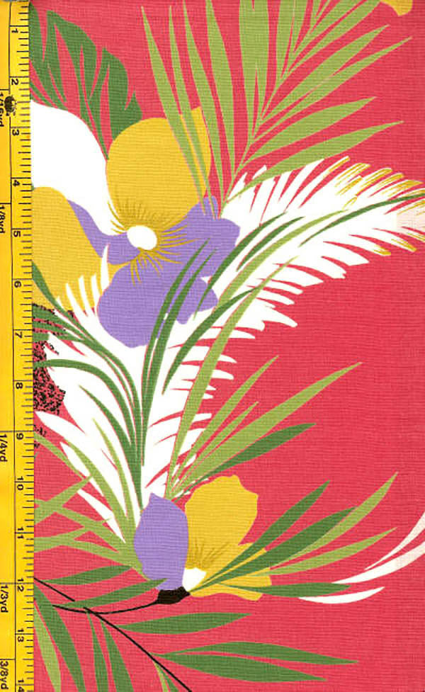 Yukata Fabric - 073 - Tropical Flowers & Ferns - Salmon - Last 1 yard
