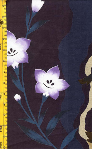Yukata Fabric - 027 - Lavender Flowers on Purple.