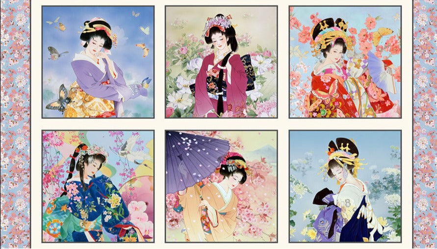 Asian - Geiko Collection - Geisha Block PANEL - M3406 - Cream