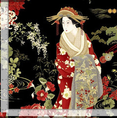 *Asian - Kyoto Garden - Beautiful Geisha Floral Garden - CM1665 - BLACK