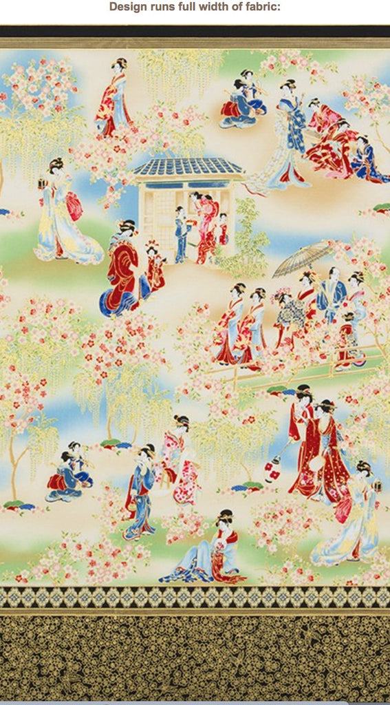Asian - Imperial 15 - Geisha Gathering - Red & Blue- PANEL - ON SALE - SAVE 40%