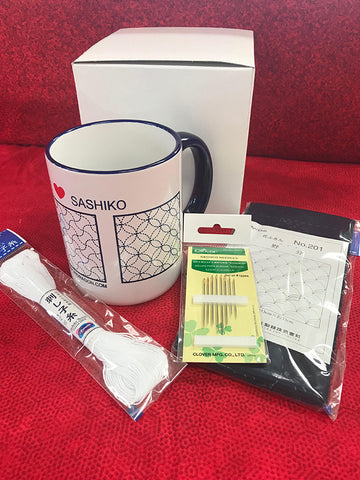 *Gifts - Sashiko 12 oz. - I Love Sashiko - Coffee Mug & Sashiko Sampler Kit