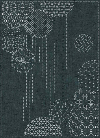 Sashiko Pre-printed Small Panel - QH Textiles - HFNP22BL-01A - Yarn Dyed Nep Fabric - Windchimes - Dark Blue-Green