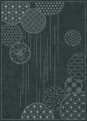 Sashiko Pre-printed Small Panel - QH Textiles - HFNP22BL-01A - Yarn Dyed Nep Fabric - Windchimes - Dark Blue-Green