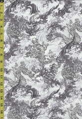 *Japanese - Hokkoh Pen & Ink Dragons & Waves - Dobby Weave - 321-130-3A - Gray & White