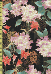 Quilt Gate - Hyakka Ryoran Shiki - Hydrangeas Blossoms & Daylilies - HR3380-12E - Black