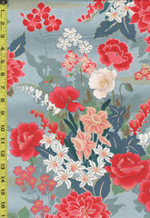 Quilt Gate - Kaga Pretty Floral Garden - Mums, Peonies, Daffodils - HR3400-11C - Blue-Teal