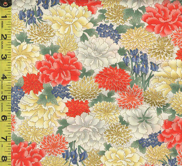 Quilt Gate - Kaga Compact Mums, Peonies & Iris - HR3400-13A - Ivory ...