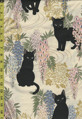 *Quilt Gate - Neko Black Cat, Wisteria & Floral Medallions - HR3410-A - Cream