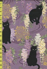 *Quilt Gate - Neko Black Cat, Wisteria & Floral Medallions - HR3410-D - Purple