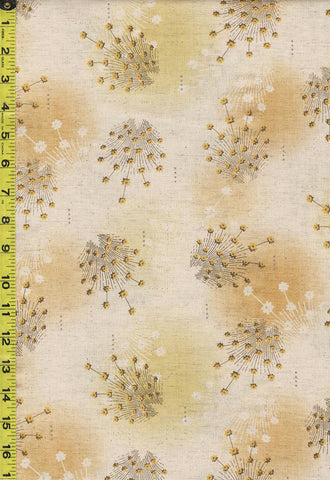 *Japanese - Handworks Small Gold Floral Clusters - Cotton-Linen - CL10447S-C- Natural