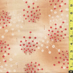 *Japanese - Handworks Small Red Floral Clusters - Cotton-Linen - CL10447S-D - Tan