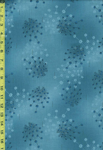 *Japanese - Handworks Small Teal Floral Clusters - Cotton-Linen - CL10447S-E - Teal Blue