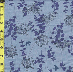 *Japanese - Handworks Dandelions, Leafy Branches & Blue Birds - Cotton-Linen - SL10452S-D - Blues