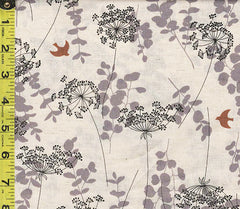 *Japanese - Handworks Dandelions, Leafy Branches & Brown Birds - Cotton-Linen - SL10452S-A - Natural & Gray