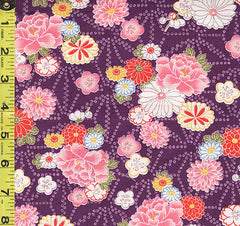 Japanese - Hokkoh Peonies, Mums & Asanoha - Dobby Weave - 1021-100-3C - Purple