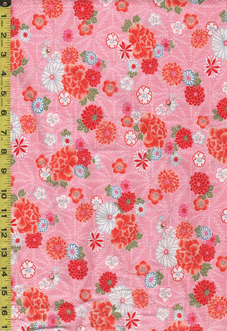Japanese - Hokkoh Peonies, Mums & Asanoha - Dobby Weave - 1021-100-3A - Pink