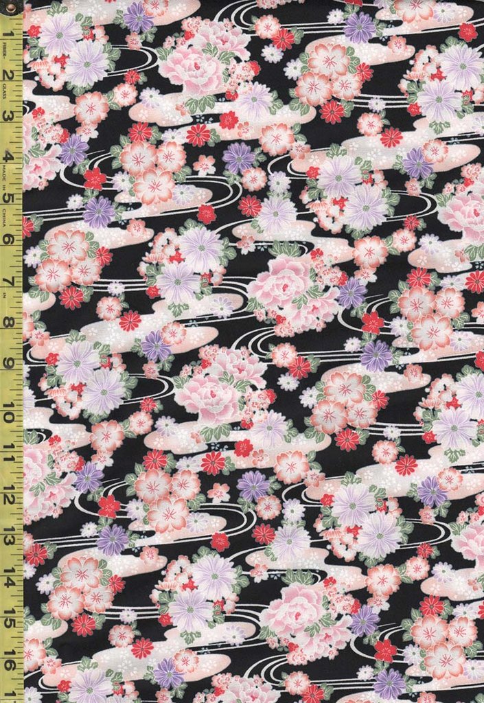 Japanese - Hokkoh - Floral Clusters & River Swirls - 1021-110-3E - Black - ON SALE - SAVE 30%