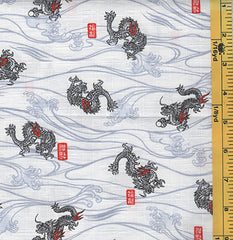 Japanese - Hokkoh Dragons & Waves - Dobby Weave - 301-115-3A - Ivory