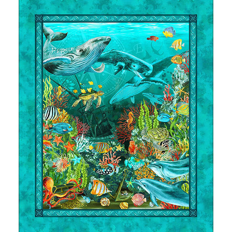 *Tropical - In the Beginning - CALYPSO II - LARGE UNDER THE SEA PANEL - 20CAL-2- TEAL