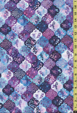 Fabric Art - In the Beginning - Floral Mosaic Tiles - Haven 4HVN-3 - Purple, Pink & Blue - ON SALE - SAVE 30% - By the Yard