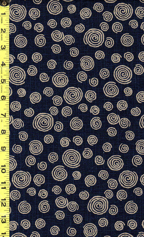 Japanese - Traditional - Tan Circles Swirls (Uzumaki) KW-3655-5A - Indigo