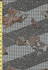 Yukata Fabric - 838 - Juban Dragons & Foo Dogs - 28" Wide - Gray